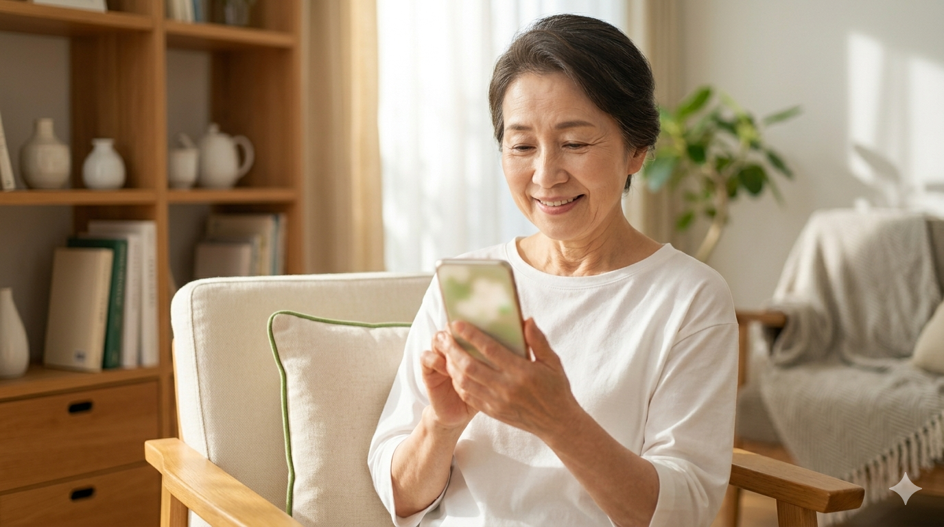 自宅でLINEからいつもの商品を注文するお客様